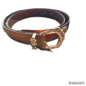 Fossil Brown Leather Belt with Ornate Gold Buckle